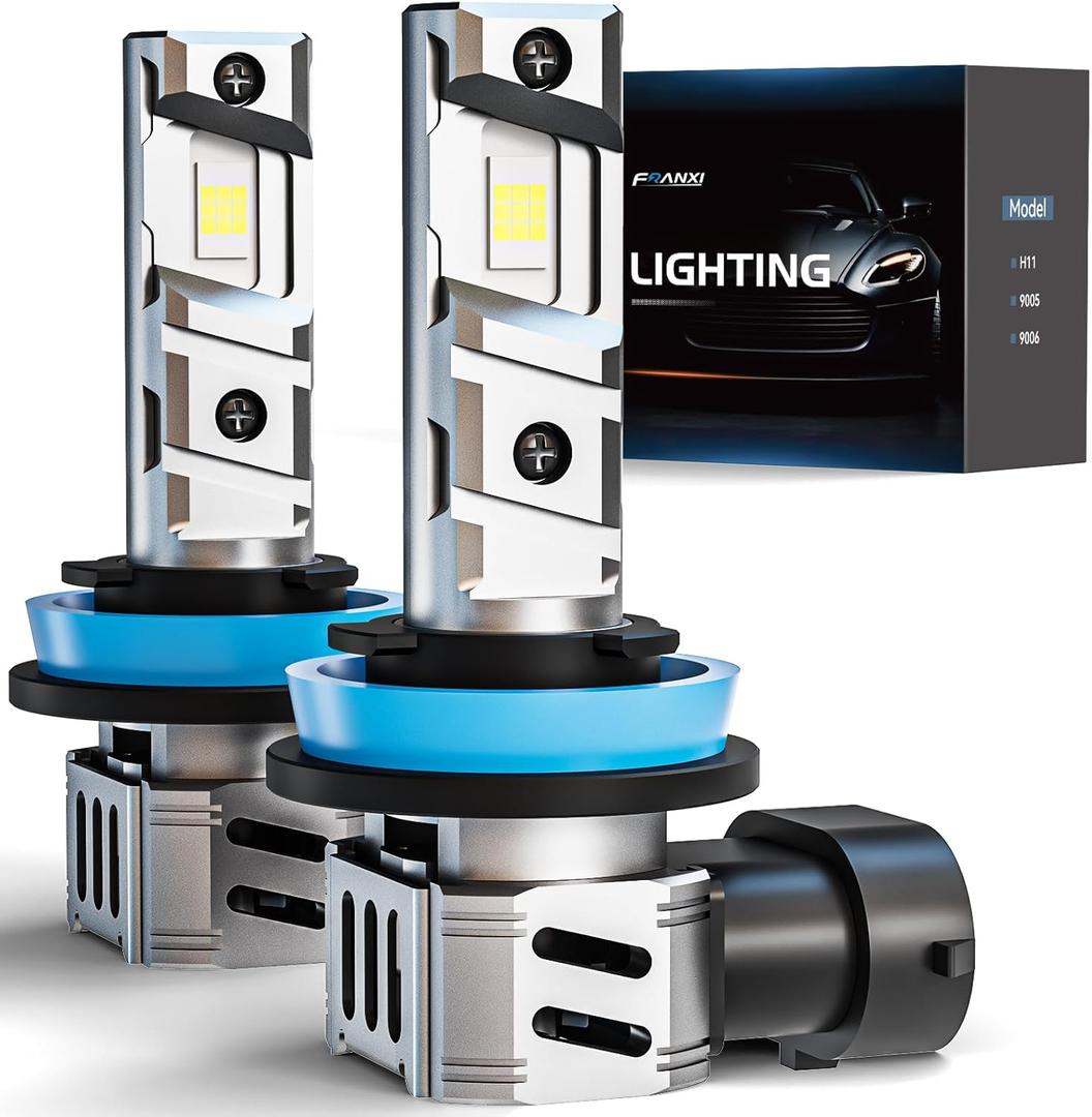 FRANXI H11B Bulbs, 60W Super Bright Fog Lights, 6000K Cool White, 1:1 Design with Cooling Fan, Plug and Play, Pack of 2