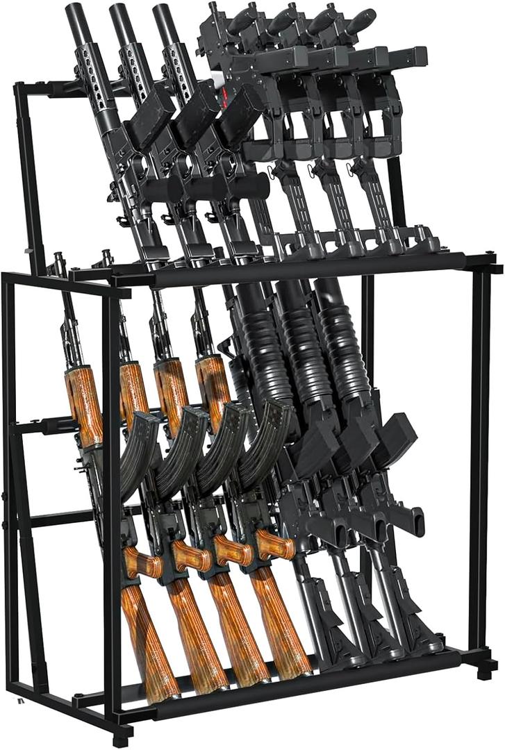 Multi Gun Rack, Folding 14 Gun Standing Floor Gun Display Rack, Upgraded Rifle Rack Standing, Height Adjustable Metal Rifle Storage Holder with Soft Sponge, Detachable Into Two Separate Gun Mounts.