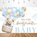 Glawry We Can Bearly Wait Baby Shower Backdrop for Photography 7Wx5H Feet Blue Boys Cute Cartoon Bear Animal Hot Air Balloon Watercolor Cloud Party Decorations Photoshoot Background Photo Booth Studio (Blue Bear)