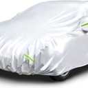 Amazon Basics Silver Weatherproof Car Cover, 150D Oxford, UV Protection, Snow Protection, Dustproof for Sedans up to 200", with Door Zipper
