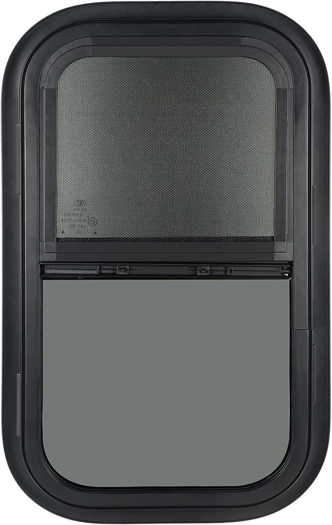 Vertical RV Window, 15" W x 22" H Tinted Sliding RV Window with Net Screen and Trim Ring, Suitable for 1-1/8" Thick Walls, DOT Approved