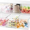 Hair Accessories Organizer for Girls, Clear Hair Bow Tie Clip Scrunchie Holder Organizer with Removable Divider, Cute Small Stackable Storage Drawer Container Caddy Box, Women Vanity Accessories, 2Pcs