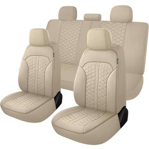 YGL Luxury PU Leather Car Seat Covers Full Set, Anti-Stain Interior Protector.Waterproof Auto Seat Covers for Cars, Trucks, Van, SUV, Pickup, Airbag Compatible (Beige)