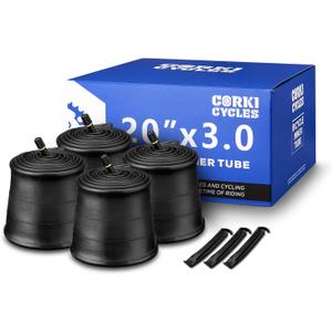 Corki Cycles 20 Inch Fat Tire Tube 4 Pack 20x3.0 20x3.5 20x4.0 Standard Schrader Valve 32mm, Butyl Rubber 20 Bike Inner Tube Corki Cycles 20 Inch Fat Tire Tube 4 Pack 20x3.0 20x3.5 20x4.0 Standard Schrader Valve 32mm, Butyl Rubber 20 Bike Inner Tube