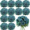 Geosar 16 Bundles Artificial Peonies Flowers Fake Silk Peony Bouquet Faux Peonies Flowers Bulk for Decoration Vase Floral Arrangements Wedding Party Table (Teal)