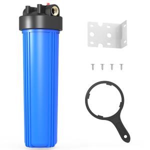 WHB20 Whole House Water Filter Housing, Fit 20"x4.5" Sediment etc Filters for Well and City Water, Big Filter Blue Pre-Filtration System for Home, 1" NPT Port, Pressure Release