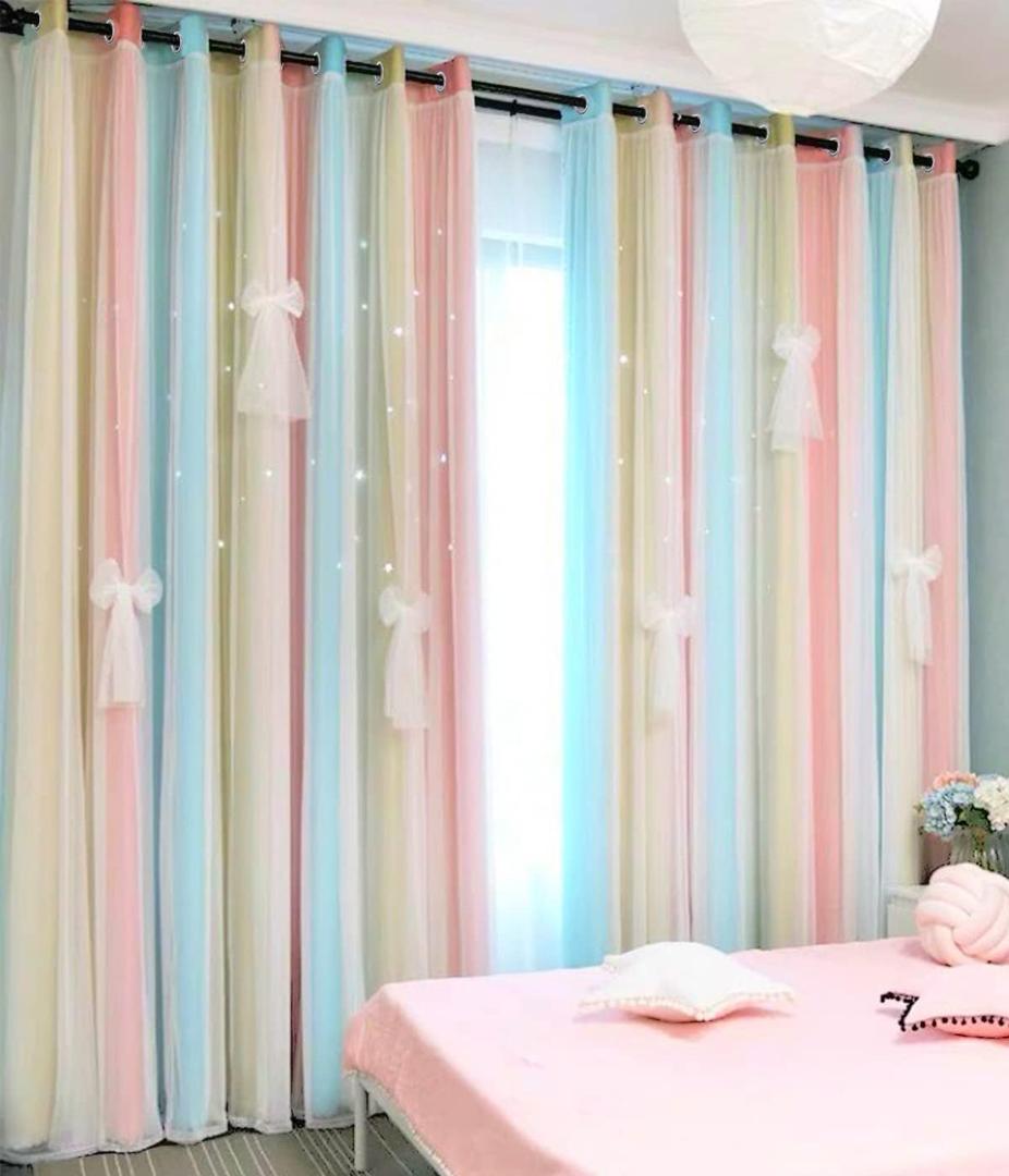 Yancorp Curtains for Girls Bedroom Kids Room Rainbow Curtains Nursery Curtain 84 inches Length Grommet Rainbow Color Decor for Playroom (Baby Pink Blue, W52 X L84)