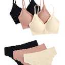 Verdusa Women's 6 Piece Scalloped Seamless No Show Bra and Panty Lingerie Sets Black/Pink/Beige X-Large