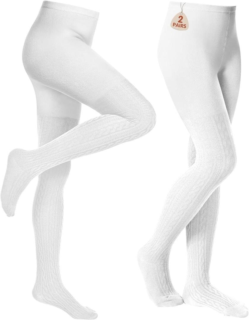 Baby Girls Tights 2 Pack Cable Knit Toddler Leggings Winter Solid Cotton Tights School Stockings 2T-12 Years (6-8 Years)