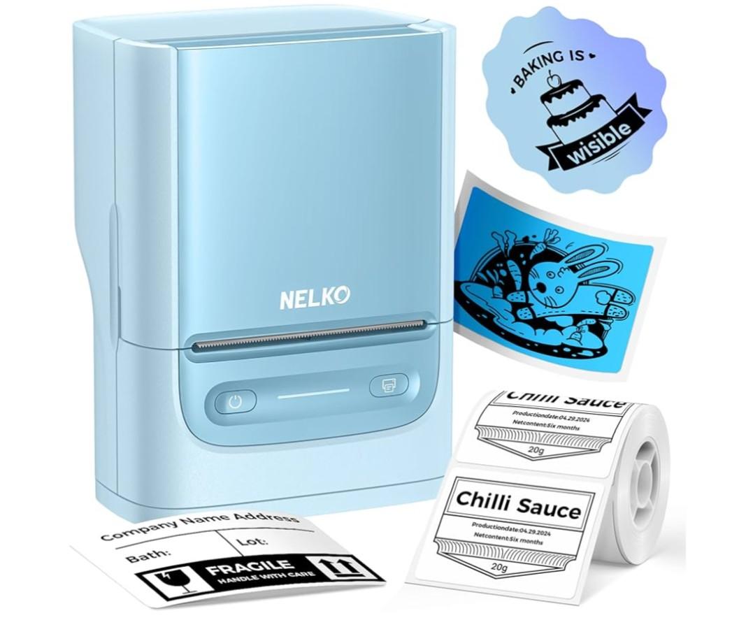 Nelko PM220 Bluetooth Label Maker Machine with Tape, 2 Inch Portable Thermal Printer for Small Business, Address, Logo, Clothing, Sticker Printer for Phones & PC, Cyan
