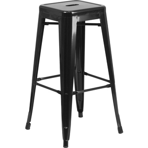 Flash Furniture 30"H Commercial Modern Metal Backless Barstool, Indoor/Outdoor Industrial Square Stacking Bar Stool for Patio Bars/Restaurants, Black, Set of 1