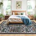 8x10 Area Rugs for Living Room: Floral Washable Rug Vintage Large Soft Boho Non-Slip Carpet Indoor Stain Resistant Low Pile Carpets for Bedroom Dining Room Farmhouse Nursery Home Office Dark Black