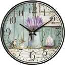 MOVEBEST Vintage Flower Clock with Lavender Decoration for Living Room and Bedroom, Silent and Non Ticking Glass Wall Clock