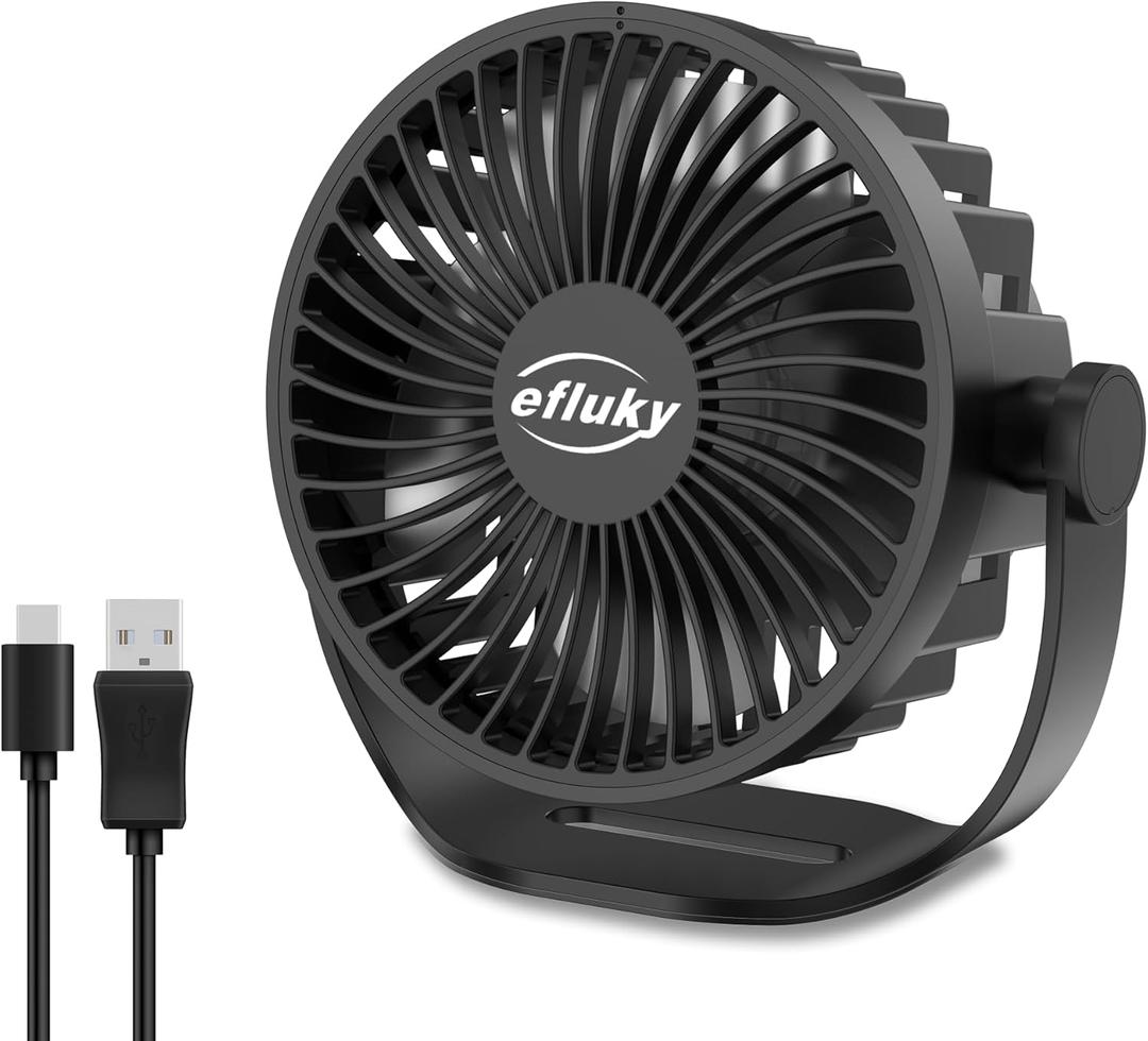 efluky USB Small Desk Fan, 3 Speeds USB Rechargeable Fan Built-in Battery, 360 Adjustment Portable Mini Fan Suitable for Home, Office and Travel, Black