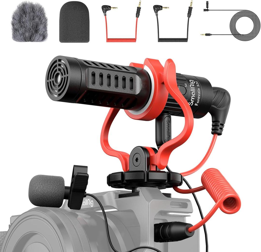SMALLRIG Shotgun Mic for Camera, Video Microphone for DSLR & for iPhone, Camera Microphone for Sony and for Canon, with Shock Mount, Deadcat Windscreen, Dual Channel for Vlogging and Interview