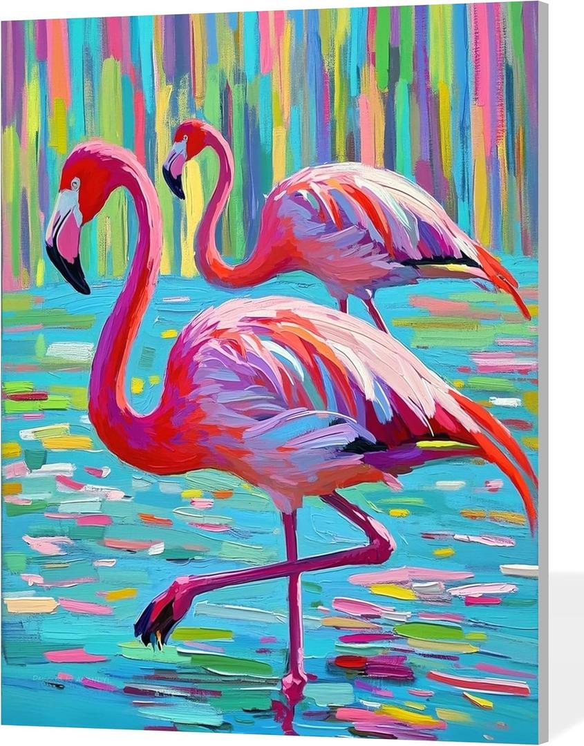 ACANDYL Flamingo DIY Paint by Numbers Kit for Adults Paint by Number Beginner Canvas Painting by Number Flamingos DIY Acrylic Oil Painting on Canvas Arts Craft Decoration 16x20 Inch