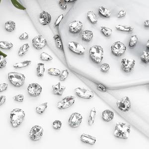 Sew on Rhinestones 205 PCS Glass Mixed Shapes Sew on Crystal Gems Flatback with Silver Claw for Jewelry Crafts Clothes Shoes Costume (Sliver Rhinestones) (Clear)