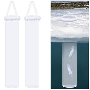 Vincreem 2 Pcs 35.4'' Ice Fishing Well Portable Ice Fish Catching Basket for Lightweight Fish Storage Net Bag Kayak Fishing Accessories Bucket Storage Cage(White)