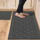 COSY HOMEER 48x20 Inch/30X20 Inch Kitchen Rug Mats Made of 100% Polypropylene 2 Pieces Soft Kitchen Mat Specialized in Anti Slippery and Machine Washable (Grey)