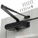 Automatic Door Closer Heavy Duty Fire Prevention Spring Hydraulic Aluminum Alloy Surface Mounted Residential Commerical Grade Door Closer Adjustable Speed Door Weights 187-231 Lbs Size3-Black