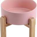 Pink Raised/Elevated Ceramic Dog Bowl for Small Medium Sized Breeds,Dog Food Water Bowl with Stand,6 in Non Slip Heavy Pet Feeding Dish 3.6 Cups/ 850 ml /28 OZ