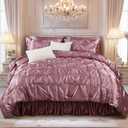 Bedbay Satin Comforter Set, Queen Size, Satin Bed Sheets 10-Piece, Silk Like Queen Bed Set, Bean Paste Room Bed in a Bag, Pinch Pleat Bedding Set, Soft Silky Pintuck Luxury Comforter Set with Sheet Set