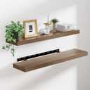 Heimlove 36 inch Floating Shelves for Wall,2 Packs Natural Pine Solid Wood Floating Shelves, 8 inches Deep Wooden Shelves for Kitchen Bedroom Office & Living Room Display Wall Decor (Walnut)