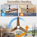 52" Ceiling Fans with Light, Solid Wood Ceiling Fan with Remote Control and DC Motor, with RGB Function, with 3 Fan Blades, Indoor-Outdoor Ceiling Fan for Living Room, Bedroom - Black + Walnut Color