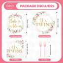 96Pcs Twins Baby Shower Party Decorations Wildflower Baby in Bloom Paper Plates and Napkins Pink Gold Floral It's Twins Disposable Tableware Set for Boys Girls Birthday Party Supplies, Serves 24