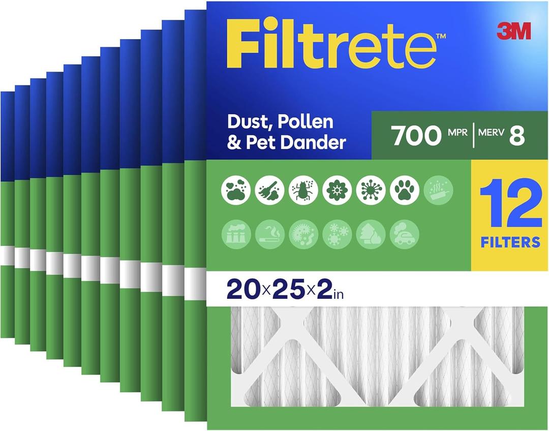 Filtrete 20x25x2 in. Air Filter, MERV 8, MPR 700, 12 HVAC Filters