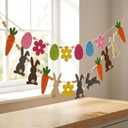2Pcs Easter Decorations for Home, Party Hanging Spring Garland Decor, Colorful Felt Bunny and Carrot Wood Bead Banner for Mantel Fireplace Wall(Easter 2)