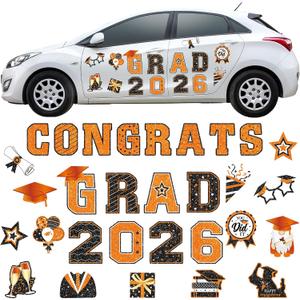 Landhoow 30 Pcs Graduation Car Magnets 2026 Senior Graduation Car Decoration Bumper Sticker Congrats Grad Magnet Magnetic Refrigerator Decal for Grad Parade Party Supplies(Orange, Black)