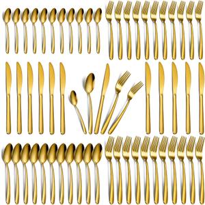 Gold Silverware Set - 60PCS Stainless Steel Silverware Set for 12, Includes Forks Spoons and Knives, Utensil Sets for Home Kitchen Restaurant, Dishwasher Safe
