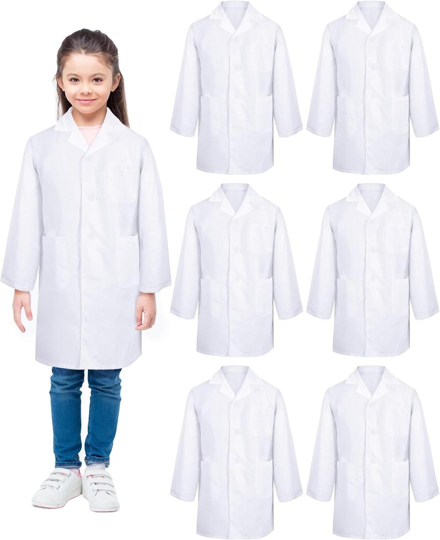 Taiyin 6 Pcs Doctor Coat Costume for Kids Lab Coat Unisex Uniform for Boys Girls Children Nurses Graduation Season Science(XL Size)
