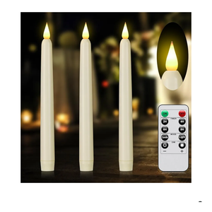 Flameless Taper Candles with Remote Control and Timer, Battery Operated LED Candlesticks with Flickering 3D Flame, 9.6×0.8 Inches Plastic Fake Candles for Christmas, Wedding and Home Decor (Ivory, 3)