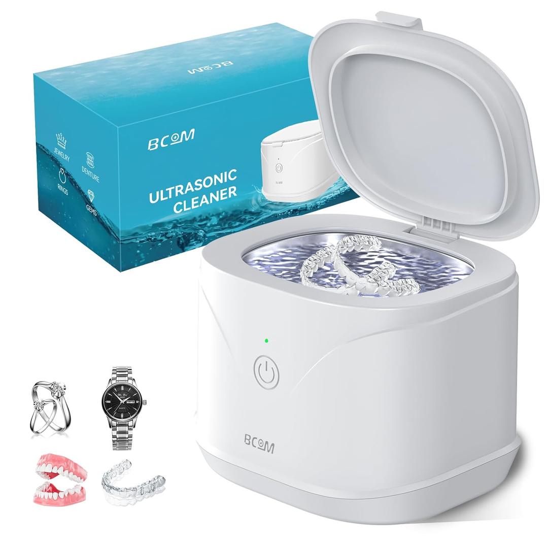 BCOM Jewelry Cleaner, Retainer Cleaner Ultrasonic Machine 46kHz, Ultrasonic Jewelry Cleaner 2-in-1 Professional Portable Dental Jewelry Pod Deep Cleaning for Jewelry, Dental, Mouth Guard, Watch, Ring (White) BCOM Jewelry Cleaner, Retainer Cleaner Ultrasonic Machine 46kHz, Ultrasonic Jewelry Cleaner 2-in-1 Professional Portable Dental Jewelry Pod Deep Cleaning for Jewelry, Dental, Mouth Guard, Watch, Ring (White)