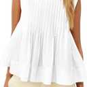 Cicy Bell Womens Summer Peplum Tops Casual Babydoll Sleeveless Cotton Tank Tops Flowy Pleated Shirts White (White), Size: Large