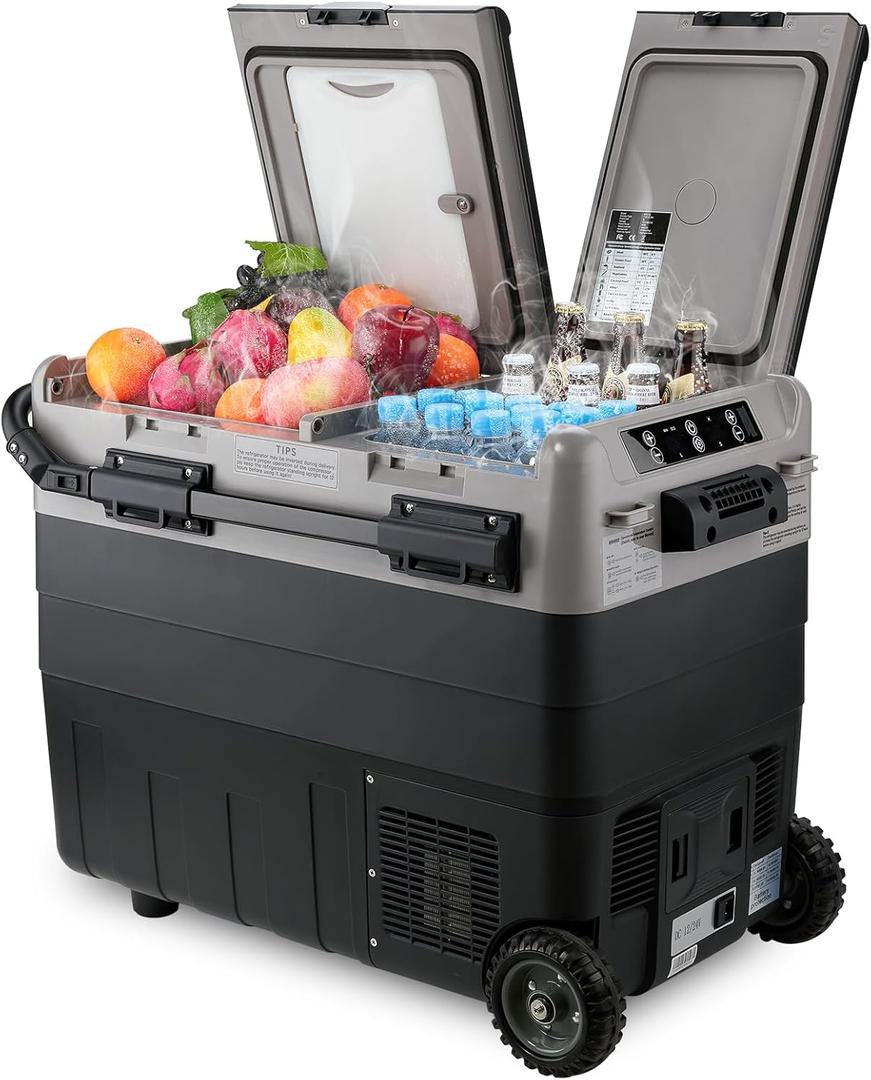 Kohree 12V Car Refrigerator, 53 Quart (50L) Portable Refrigerator, Dual Zone -4-68 Car Fridge Portable Freezer 12/24V DC and 100-240V AC for RV, Camping,Travel, 53Qt Dual Door