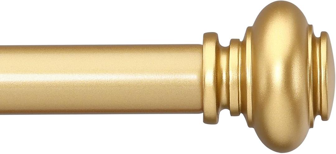 SIMEWIN Gold Curtain Rods for Windows 66 to 120 Inches Adjustable Decorative 1 Inch Diameter Single Window Curtain Rod Set with Classic Finials, Gold Finishing