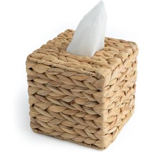 KOLWOVEN Tissue Box Holder - Square- Rattan Wicker Tissues Cube Box Cover -Boho Decorative Woven Facial Tissue Holder on Table and Barthroom (Square)