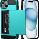 Vofolen Case Compatible with iPhone 15 with Card Holder, Dual Layer Shockproof Wallet Phone Case Hidden Card Slot Sliding Protective Hard Shell Back Cover Slim Case for iPhone 15, 6.1 Inch Sky Blue