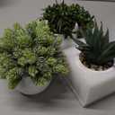 Winlyn 3 Pcs Assorted Small Potted Succulent Plants Artificial Aloe Hanging Succulent in White Geometric Concrete Ceramic Pots for Gift Party Wedding Favors Windowsill Table Shelf Indoor Outdoor Decor