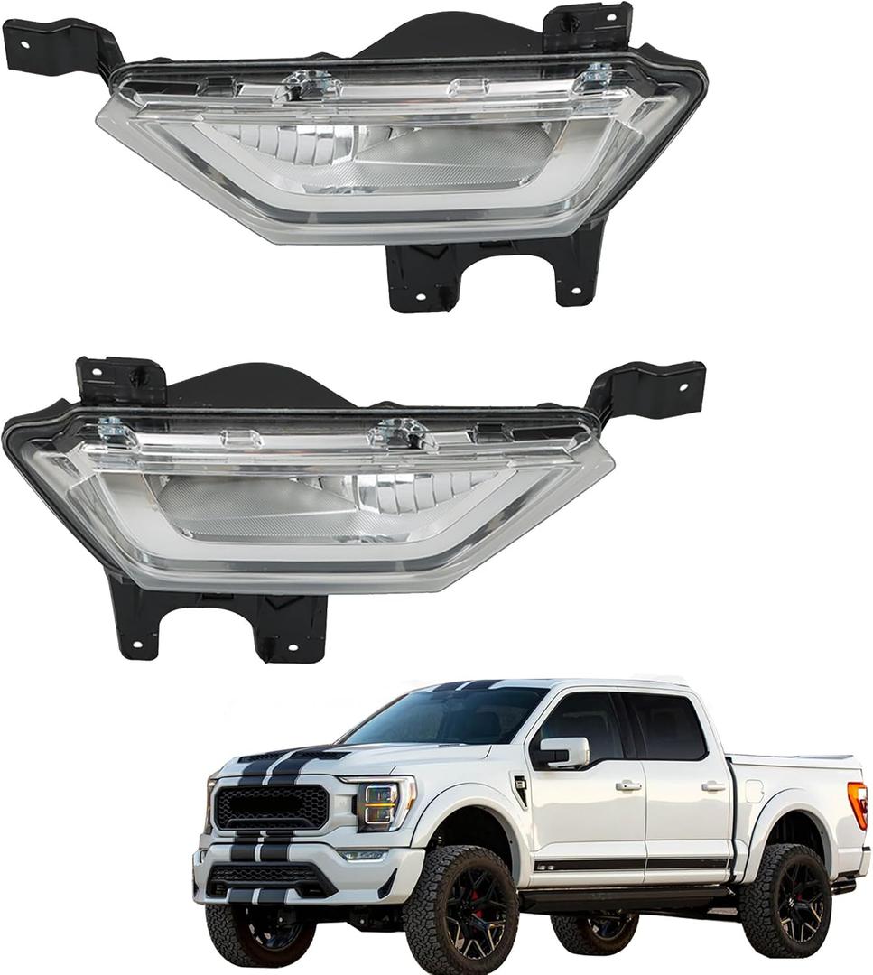 Left and Right Front Fog Lights Assembly Replacement for F150 2021 2022 Clear Lens ML3Z15200A ML3Z15201A