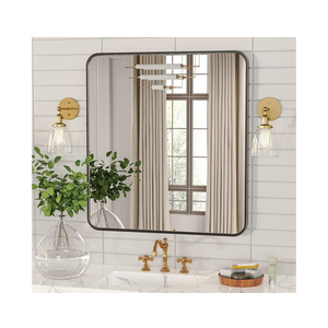24x24 Black Rectangle Bathroom Mirrors for Over Sink, Bathroom Vanity Mirror for Wall, Black Metal Frame Rectangular Mirror for Restroom Powder Room Toilet, Shatterproof, Tempered Glass