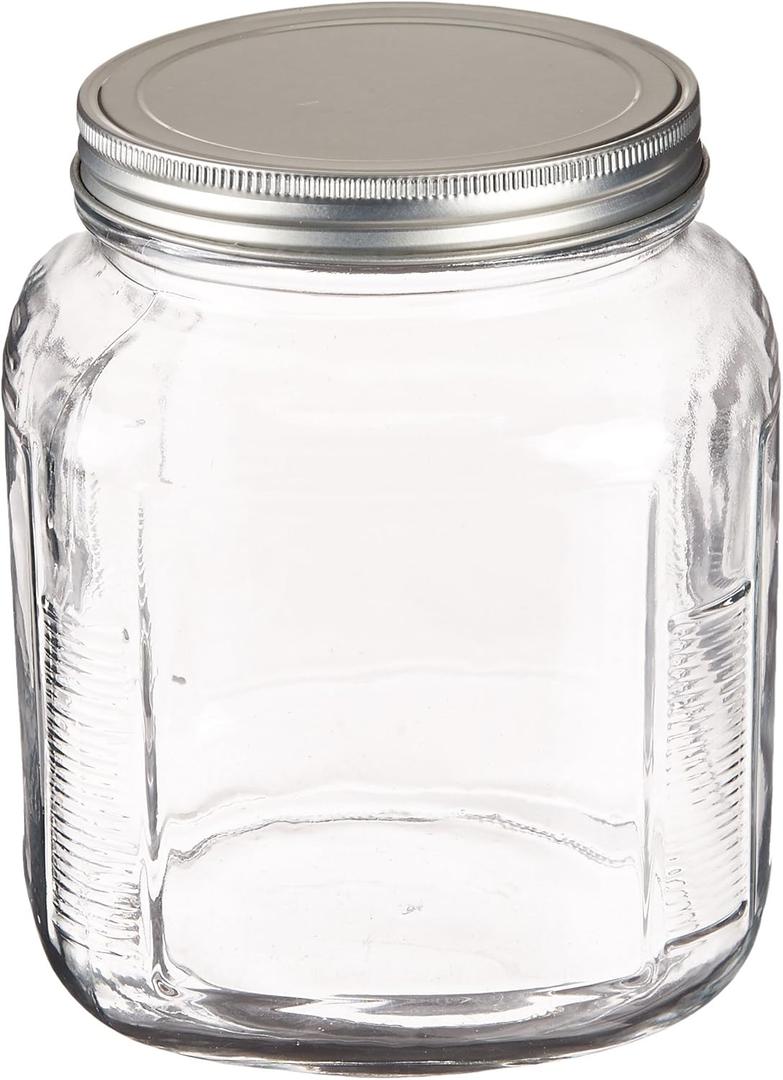 Anchor Hocking 2-Quart Cracker Jar with Brushed Aluminum Lid, Set of 4 (2-quart, Clear Glass)
