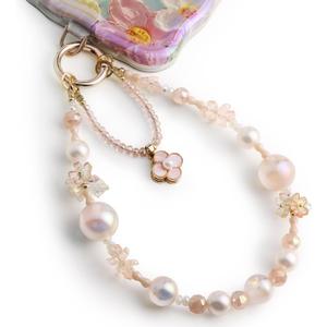 Phone Charm for Women, Anti-Theft Phone Wrist Strap Hands-Free & Beaded Chain, Detachable Cell Phone Lanyard with Tether Tab (Pink Blossom)