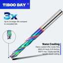 Compression Cut Spiral Router Bits 1/4 Shank Router CNC Router Bits 1-1/4 inch Cutting Length with Nano Multicolore Coating Solid Carbide Tungsten Steel CNC End Mill 3 inch OVL for Wood Craving Cut.