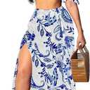 Sexy Two Piece Sets for Women Vacation Elegant Sleeveless Top Long Split Maxi Dress Beach Swimwear (Large, Blue/White)