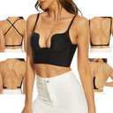 sealsea Womens Low Back Bra Wire Lifting Deep U Shaped Plunge Backless Bra with Convertible Clear Straps 34 D