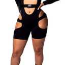 Yeshire Women's Bodycon Bag Buckle High Neck Long Sleeves Sexy Hollow Out Rompers Jumpsuits Clubwear, X-Large Black